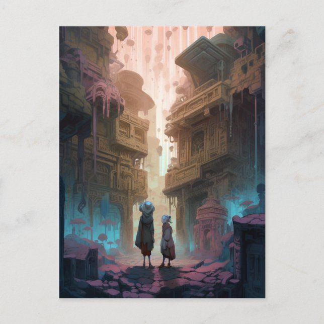Cartão Postal Arte de fantasia de crianças na rua da cidade anti (Frente)
