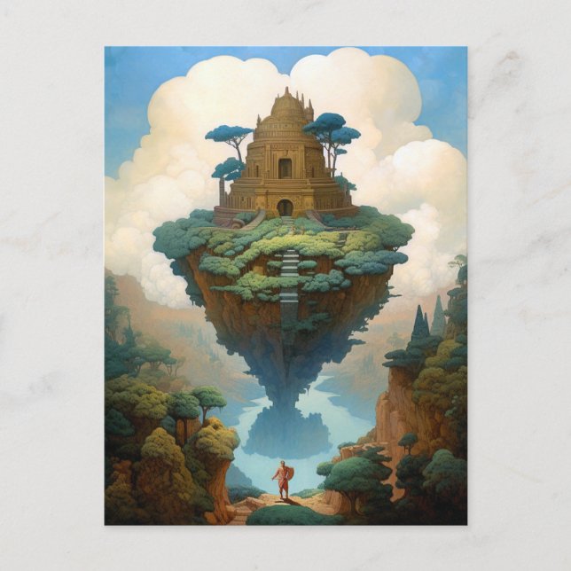 Cartão Postal Arte de Fantasia de Paisagem Surreal de Ilhas Flut (Frente)