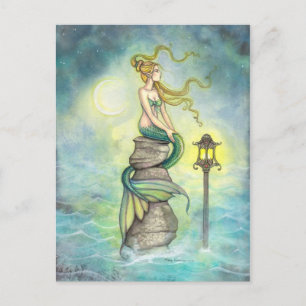 Cartão Postal Arte de fantasia de sereia e lua por Molly Harriso