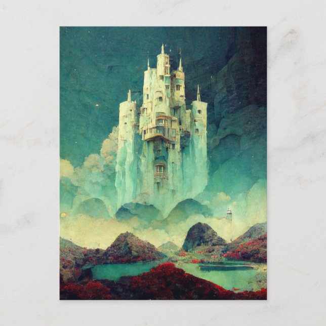Cartão Postal Arte de Fantasia do Castelo Misterioso (Frente)