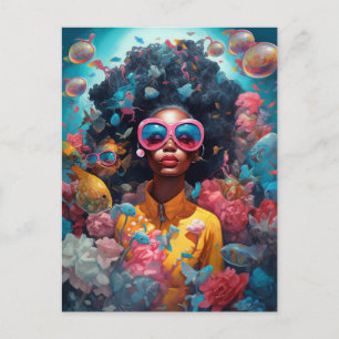 Cartão Postal Arte de Fantasia Pop Surreal de Mulher Negra