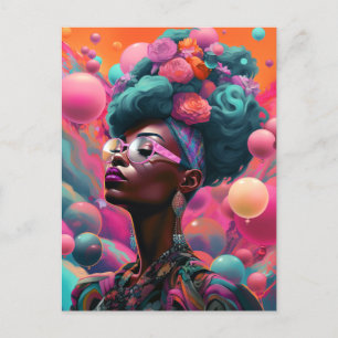 Cartão Postal Arte de Fantasia Pop Surreal de Mulher Negra