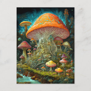 Cartão Postal Arte de Fantasia Surreal na Paisagem de Mushroom