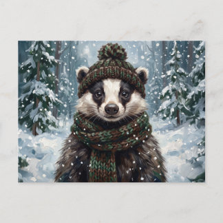 Cartão Postal Arte de Férias do Texugo do Inverno Caprichoso