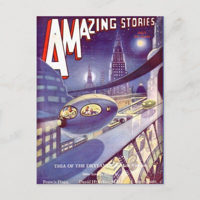 Cartão Postal Arte de Ficção Científica Vintage Viagem Espacial (Frente)