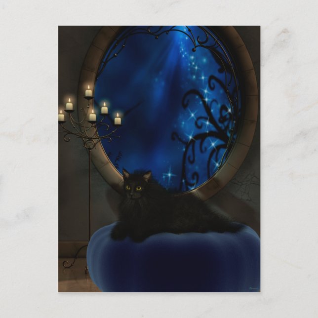 Cartão Postal Arte de Gato Azul-Fantasia (Frente)