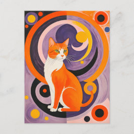 Cartão Postal Arte de Gato Cubista com Cores
