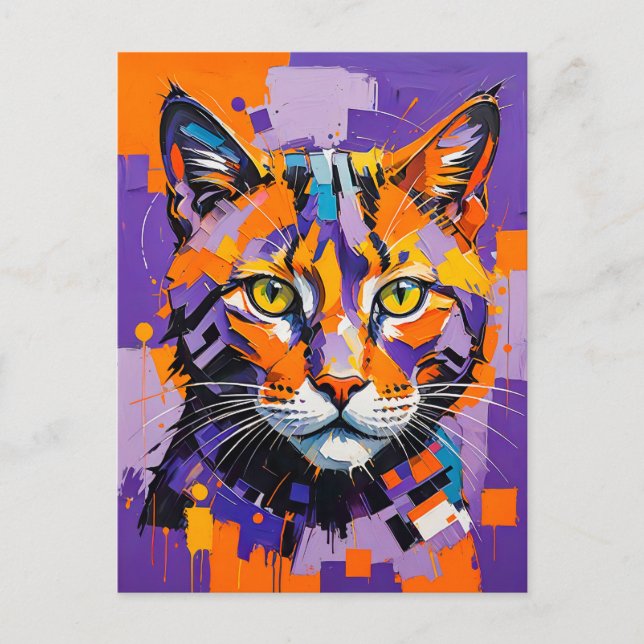 Cartão Postal Arte de Gato Cubista Moderna (Frente)