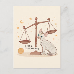 Cartão Postal Arte de Gato do Zodíaco de Libra em Equilíbrio Ain
