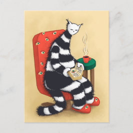 Cartão Postal Arte de Gato Estranho Lendo