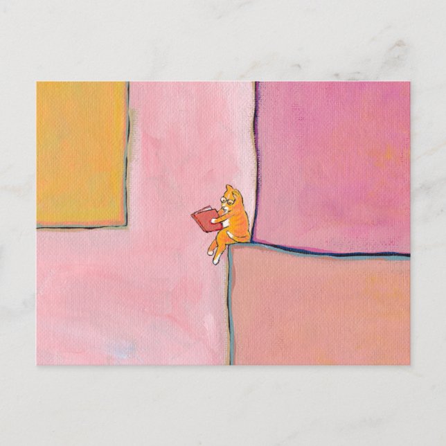 Cartão Postal Arte de gato lendo diversão - Marmalade Prefere So (Frente)