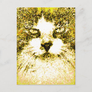 Cartão Postal Arte de Gato Pop Moderno Dourado