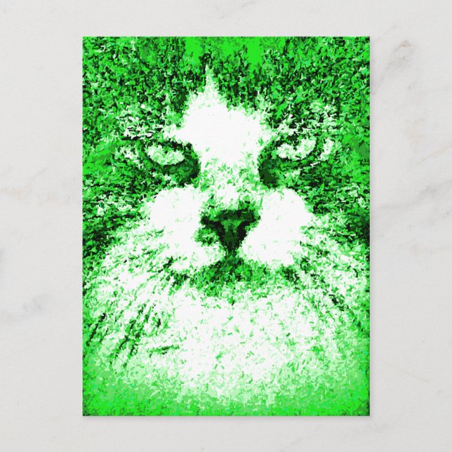 Cartão Postal Arte de Gato Pop Moderno Verde (Frente)