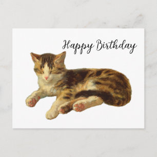 Cartão Postal Arte de Gato Sonolento Vitoriano Vintage Feliz Ani
