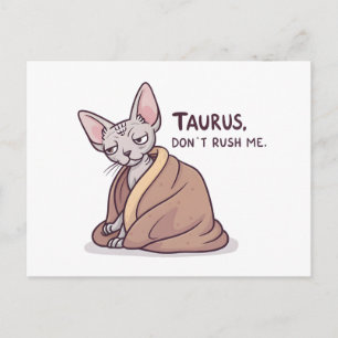 Cartão Postal Arte de Gato Sphynx Touro Calmo Atitude Zodíaco