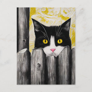Cartão postal ARTE DE GATO TUXEDO OLHANDO FOFURA