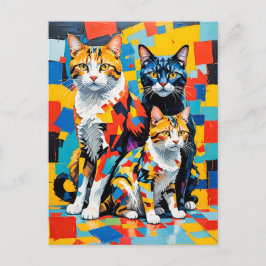 Cartão Postal Arte de Gatos Cubistas Modernos e Vivos