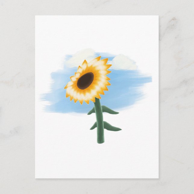Cartão Postal Arte de girassol amarelo e céu azul em aquarela (Frente)