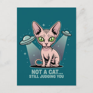 Cartão Postal Arte de Humor Alienígena OVNI Gato Sphynx