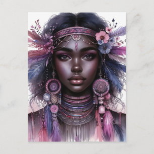Cartão Postal Arte de IA Boho Girl Moda Boêmia