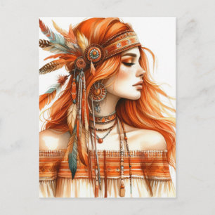 Cartão Postal Arte de IA Boho Girl Moda Boêmia
