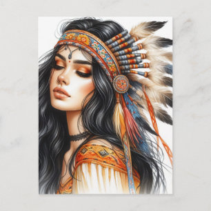 Cartão Postal Arte de IA Boho Girl Moda Boêmia