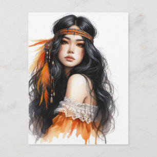 Cartão Postal Arte de IA Boho Girl Moda Boêmia