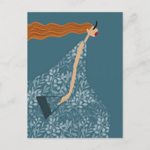Cartão Postal Arte de Ilustração de Moda Feminina Chic Azul Cost