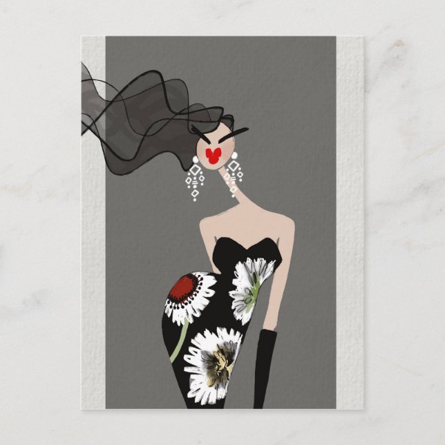 Cartão Postal Arte de Ilustração de Moda Sofisticada Elegância (Frente)
