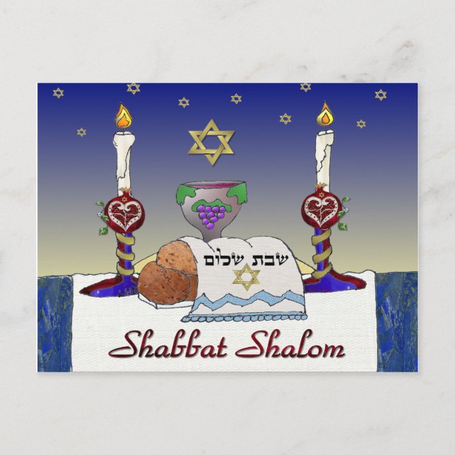 Cartão Postal Arte de Impressão Judaica Shabbat Shalom (Frente)