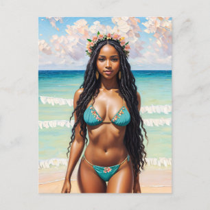 Cartão Postal Arte de linda garota negra de biquíni