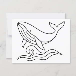 Cartão Postal Arte de linha de baleia minimalista - Ocean Animal