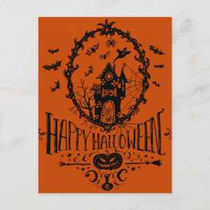 Cartão Postal Arte de Linha de Casa Assombrada Feliz Halloween L