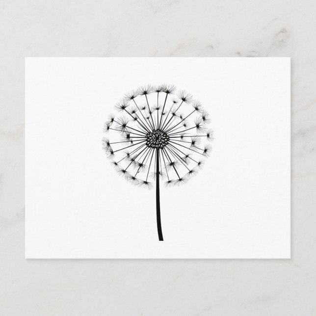 Cartão Postal Arte de Linha de Dandelion Branco Preto (Frente)