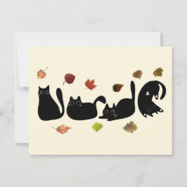 Cartão Postal Arte de Linha de Gato Whimsso com Folhas de Outono