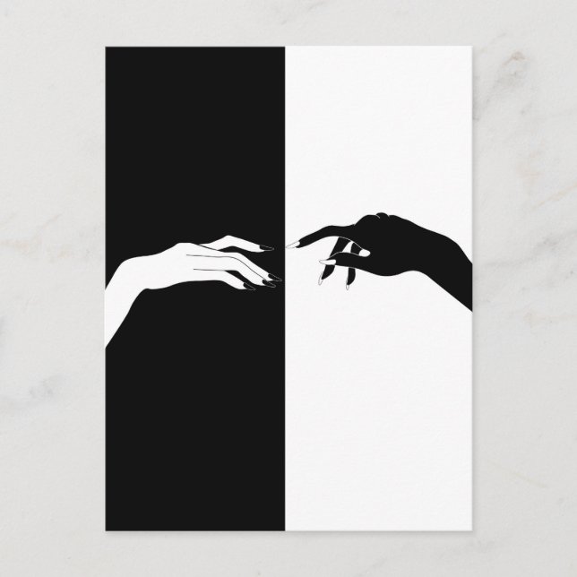 Cartão Postal Arte de Linha de Mãos Pretas e Brancas (Frente)
