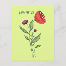 Cartão Postal Arte de linha de Primavera feliz