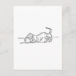 Cartão Postal Arte de Linha Divertida Cachorro Salsicha