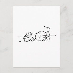 Cartão Postal Arte de Linha Divertida Cachorro Salsicha
