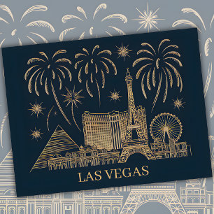 Cartão Postal Arte de Linha Dourada da Silhueta de Las Vegas Per