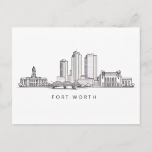 Cartão Postal Arte de Linha Minimalista da Silhueta de Fort Wort