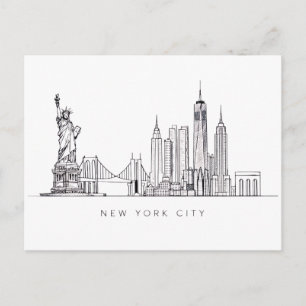 Cartão Postal Arte de Linha Minimalista do Horizonte de Nova Yor