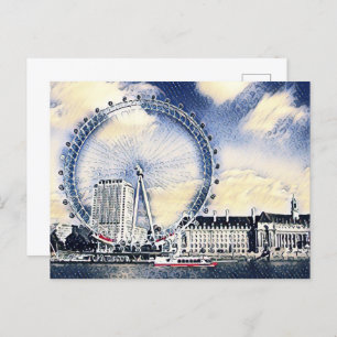 Cartão Postal Arte de London Eye Watercolor