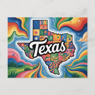Cartão Postal Arte de Mapa Conceitual Vibrante do Texas