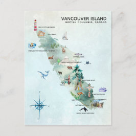 Cartão Postal Arte de Mapa da Ilha de Vancouver em Aquarela