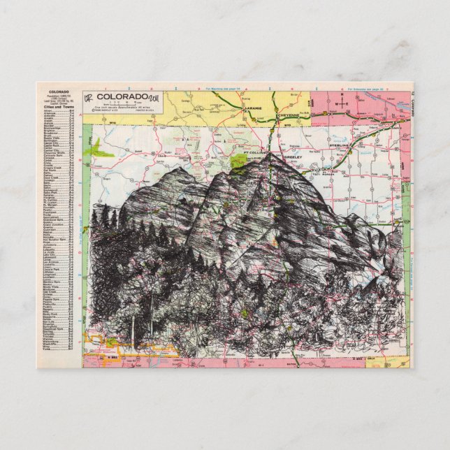 Cartão Postal Arte de Mapa do Colorado (Frente)