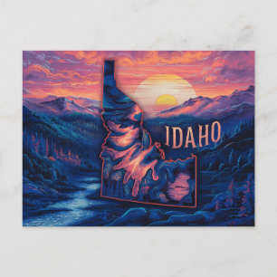 Cartão Postal Arte de Mapa Vibrante da Paisagem Luminosa de Idah