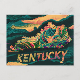 Cartão Postal Arte de Mapa Vibrante do Kentucky