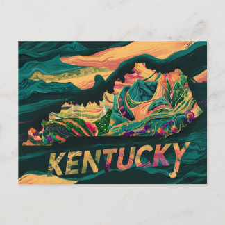 Cartão Postal Arte de Mapa Vibrante do Kentucky