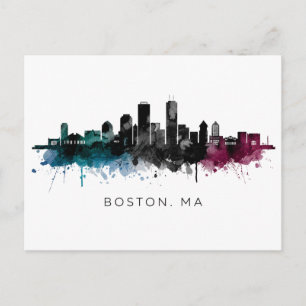 Cartão Postal Arte de Massachusetts Aquarela do Horizonte de B